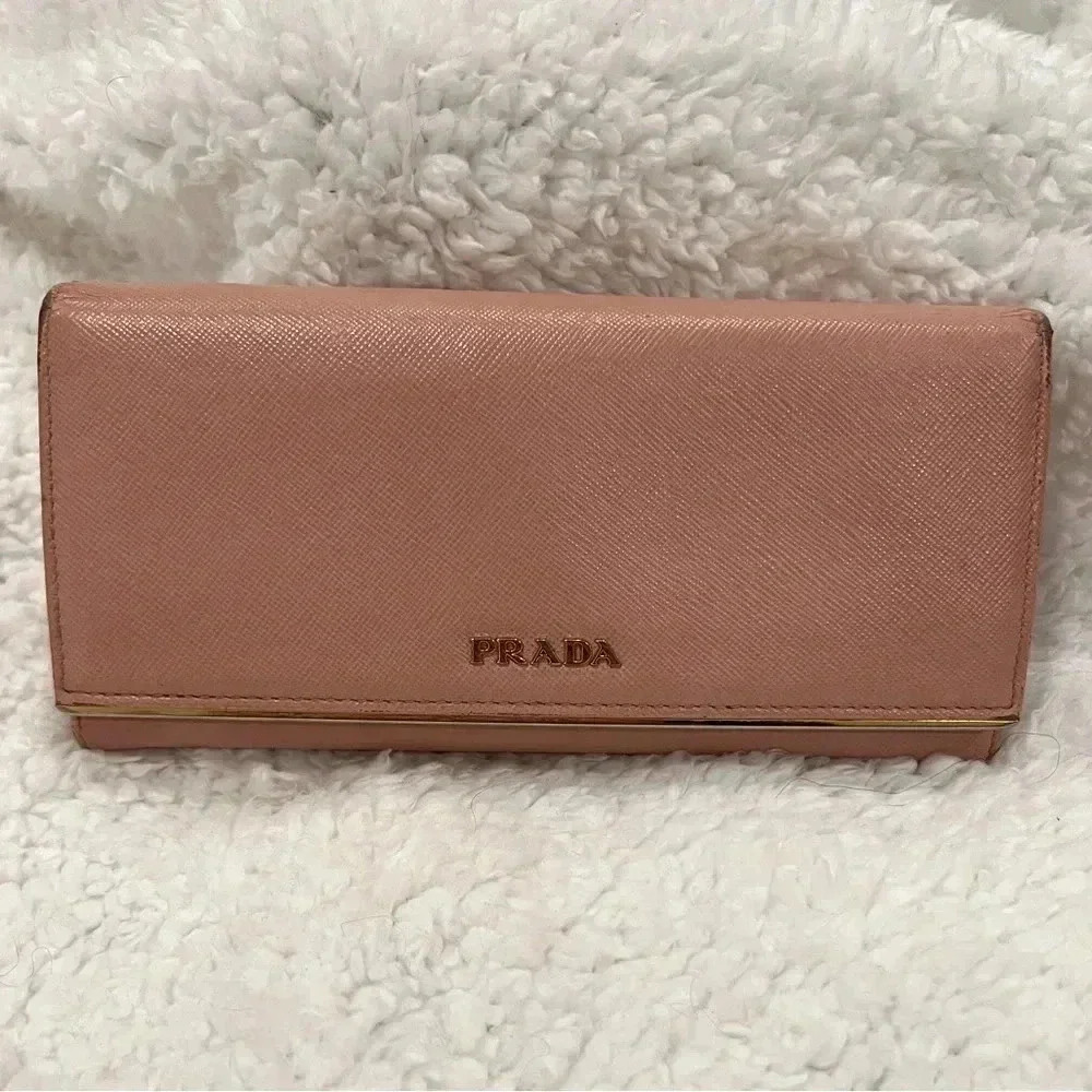 AsIs Prada Long Wallet Saffiano Pink  Used